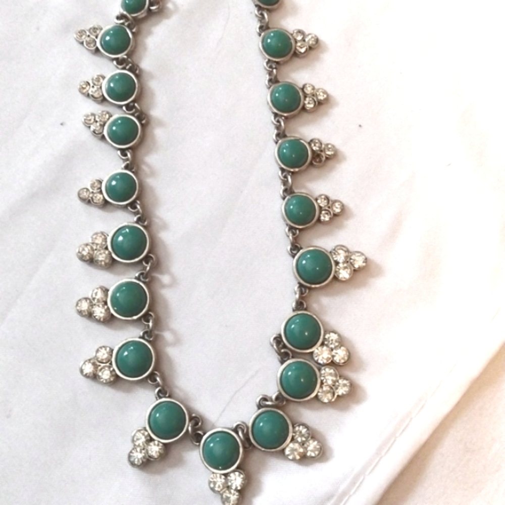 LOFT Teal Green Stone and Clear Crystal Statement Necklace